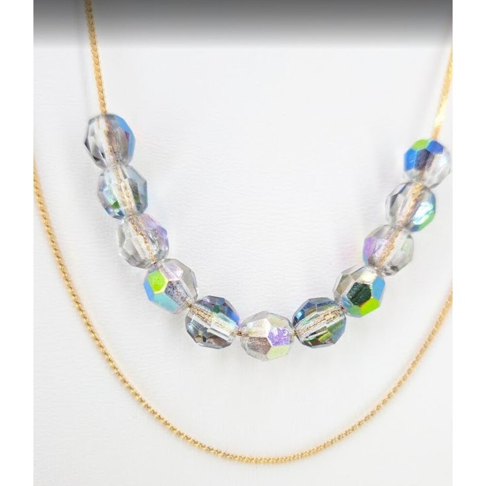 Vintage Necklace Double Strand Gold Tone Iridescent Faceted Plastic Beads 22in - Picture 6 of 16
